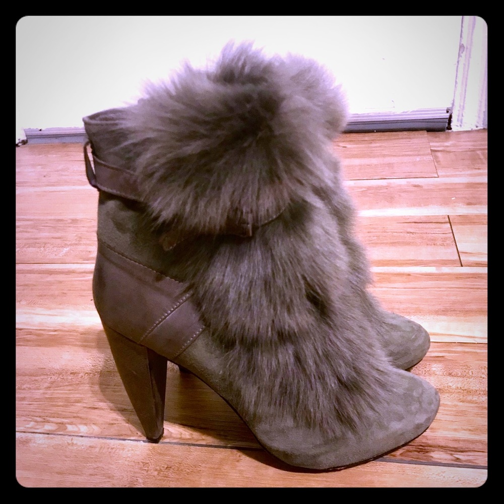 Rebecca Taylor faux shearling gray booties size 8M